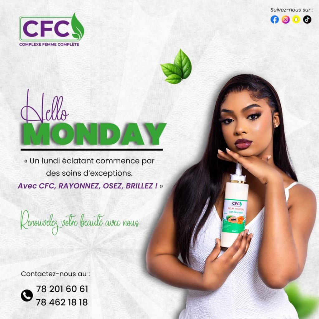 Présentation du lait de corps CFC Éclat Tropical avec un mannequin